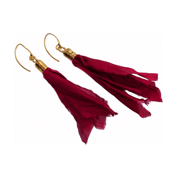 Earrings are made of natural silk