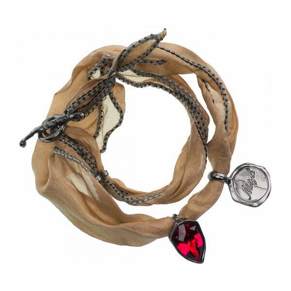 Handmade silk bracelet with red crystal