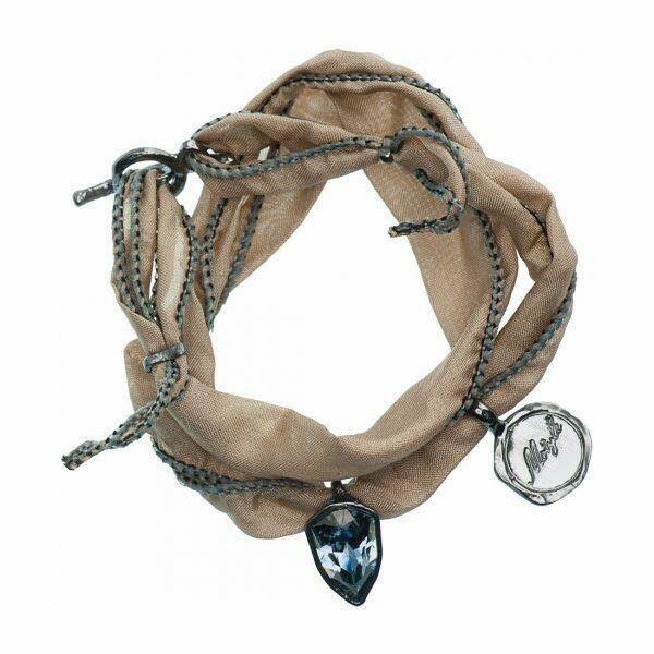 Handmade silk bracelet with blue crystal