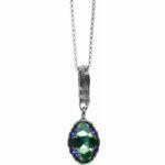 Artisic silver necklace with green crystal