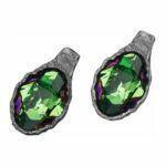 Silver earrings with green crytals