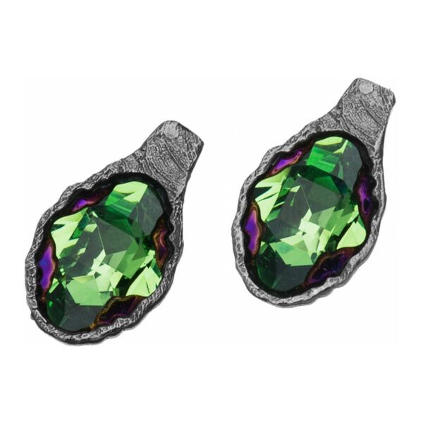 Silver earrings with green crytals