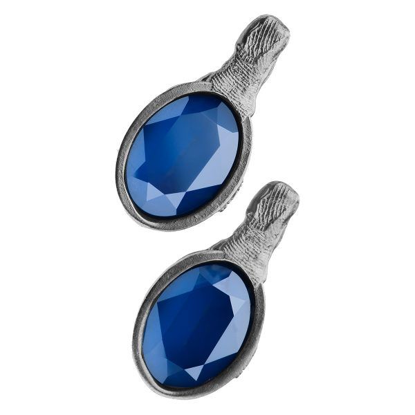 Artistic silver earrings with blue crystal