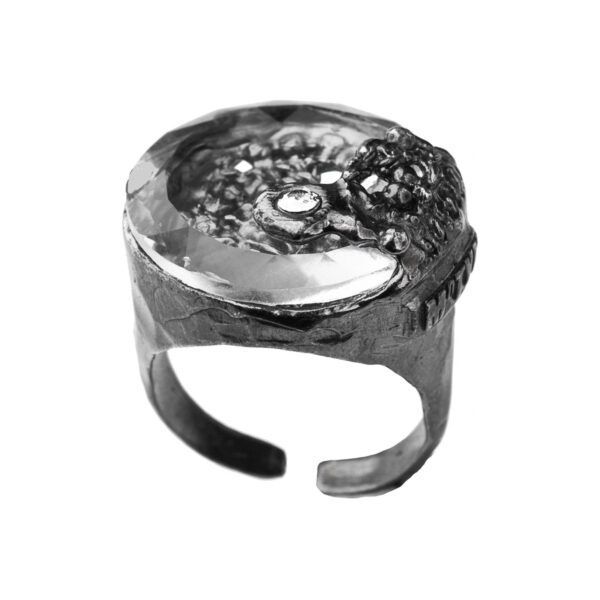 Artistic silver ring with crystal