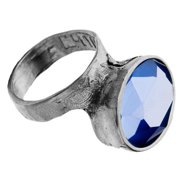Handmade silver ring with blue crystal