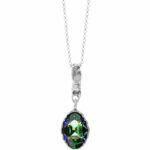 Artisic silver necklace with green crystal