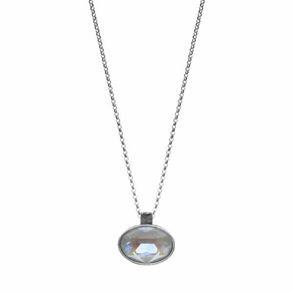 Handmade silver necklace with white crystal
