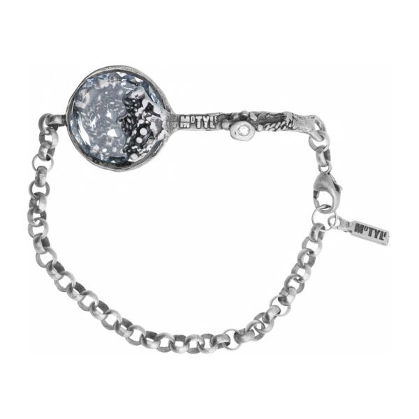 Artistic silver bracelet with crystal