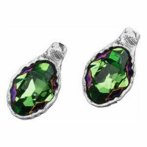 Silver earrings with green crytals