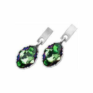Artistic silver earrings with green crystals
