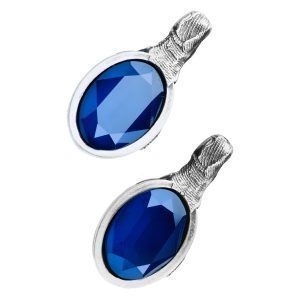 Artistic silver earrings with blue crystal
