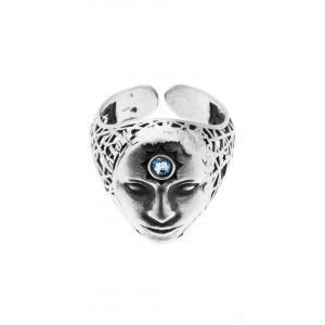 silver ring with face