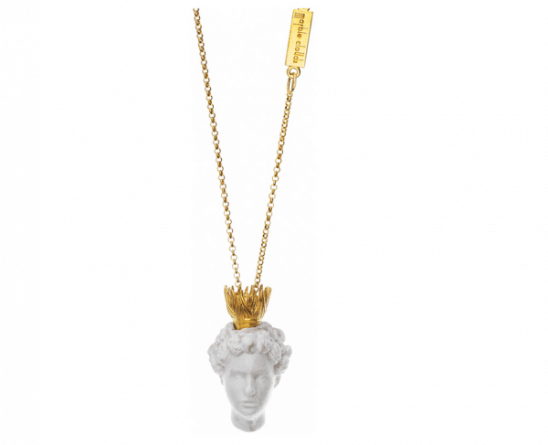 Artistic silver necklace with natural marble stone