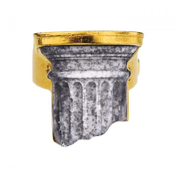 Artistic silver male signet ring with natural marble stone