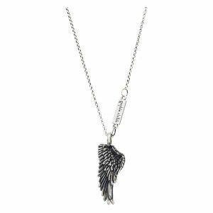 Artistic silver necklace with a wing motif