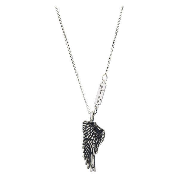 Artistic silver necklace with a wing motif