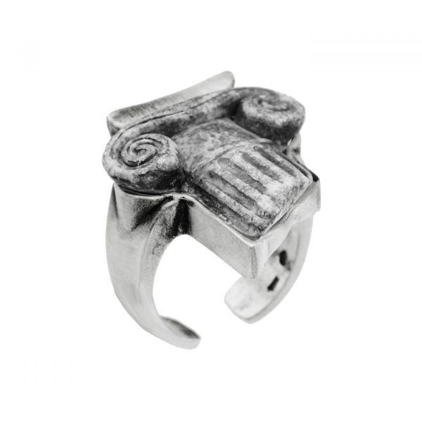 Silver male signet ring with marble stone