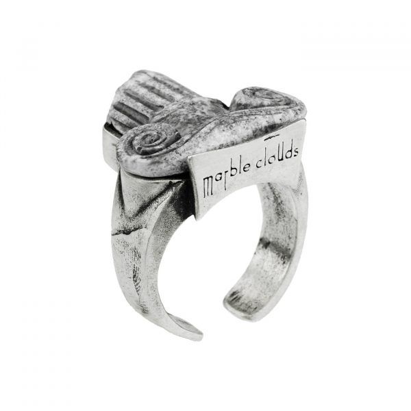 Silver male signet ring with marble stone