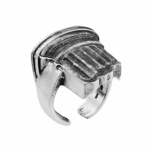 Artistic silver male signet ring with natural marble stone