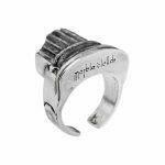Artistic silver male signet ring with natural marble stone