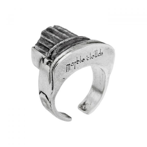 Artistic silver male signet ring with natural marble stone