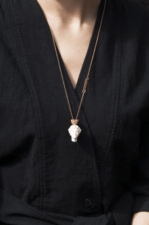 Artistic silver necklace with natural marble stone