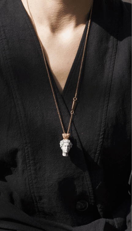 Handmade silver necklace with grey marble stone