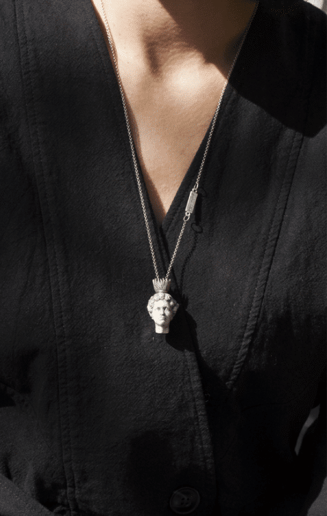 Handmade silver necklace with grey marble stone