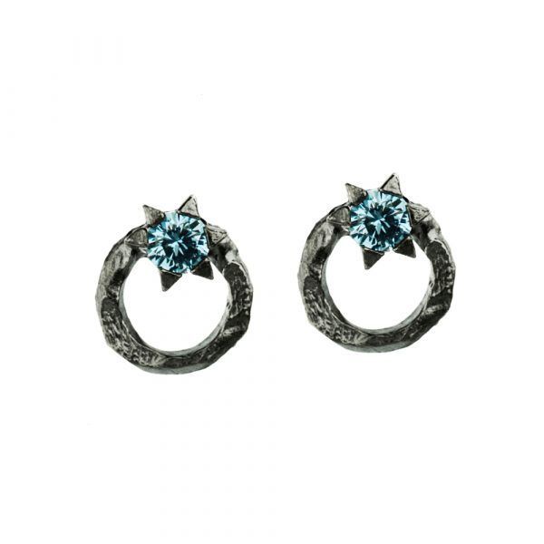 silver earings blue crystal