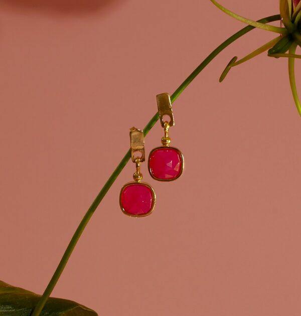 handmade silver earrings with pink stone