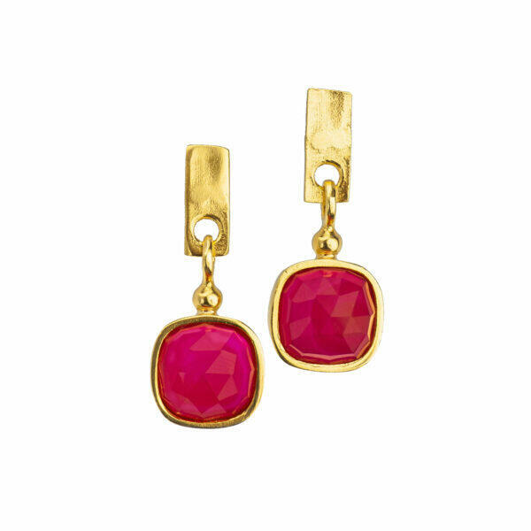 handmade silver earrings with pink stone