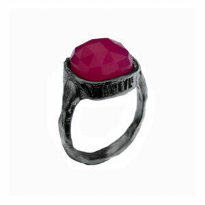 handmade ring with pink natural stone