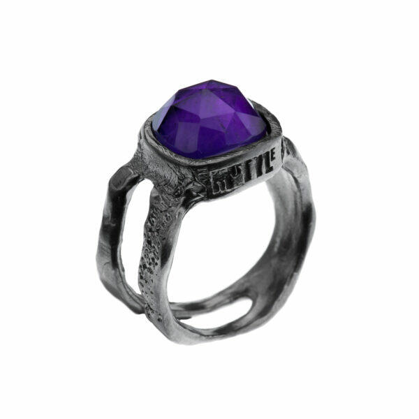 handmade unique silver ring with amethyst