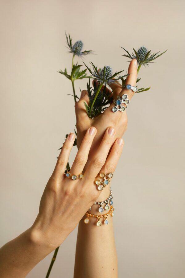 handamade silver bracelet with natural stones