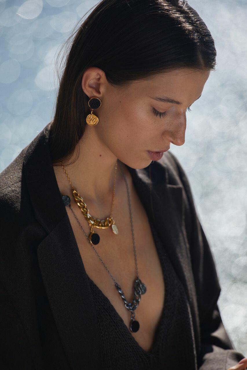 handmade silver earrings with black oak