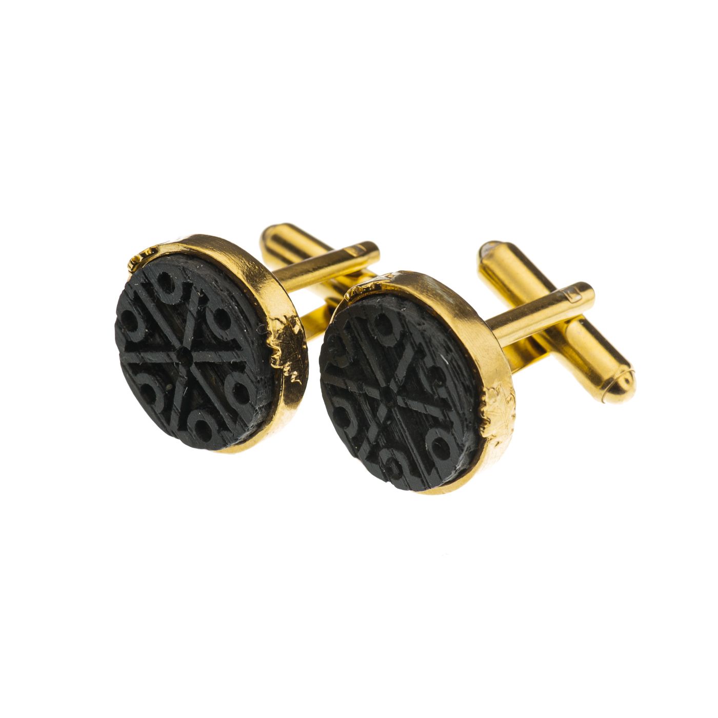 silver cufflinks with black oak