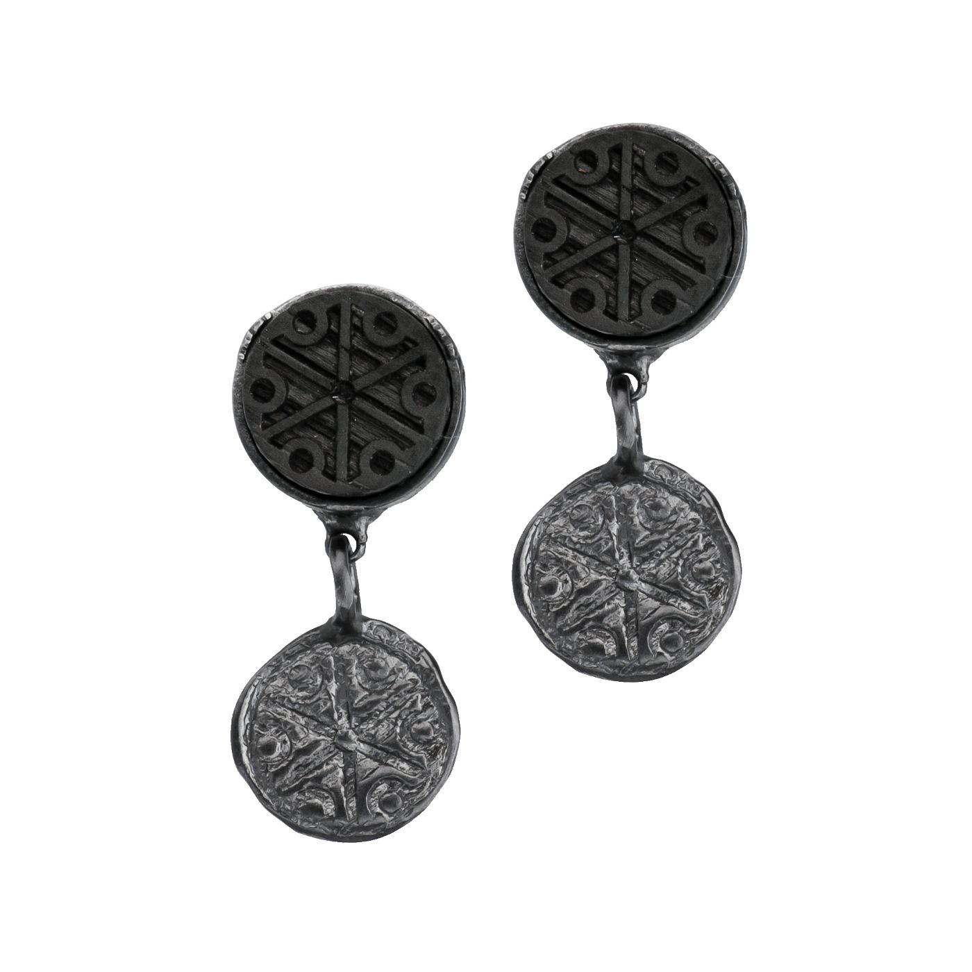handmade silver earrings with black oak