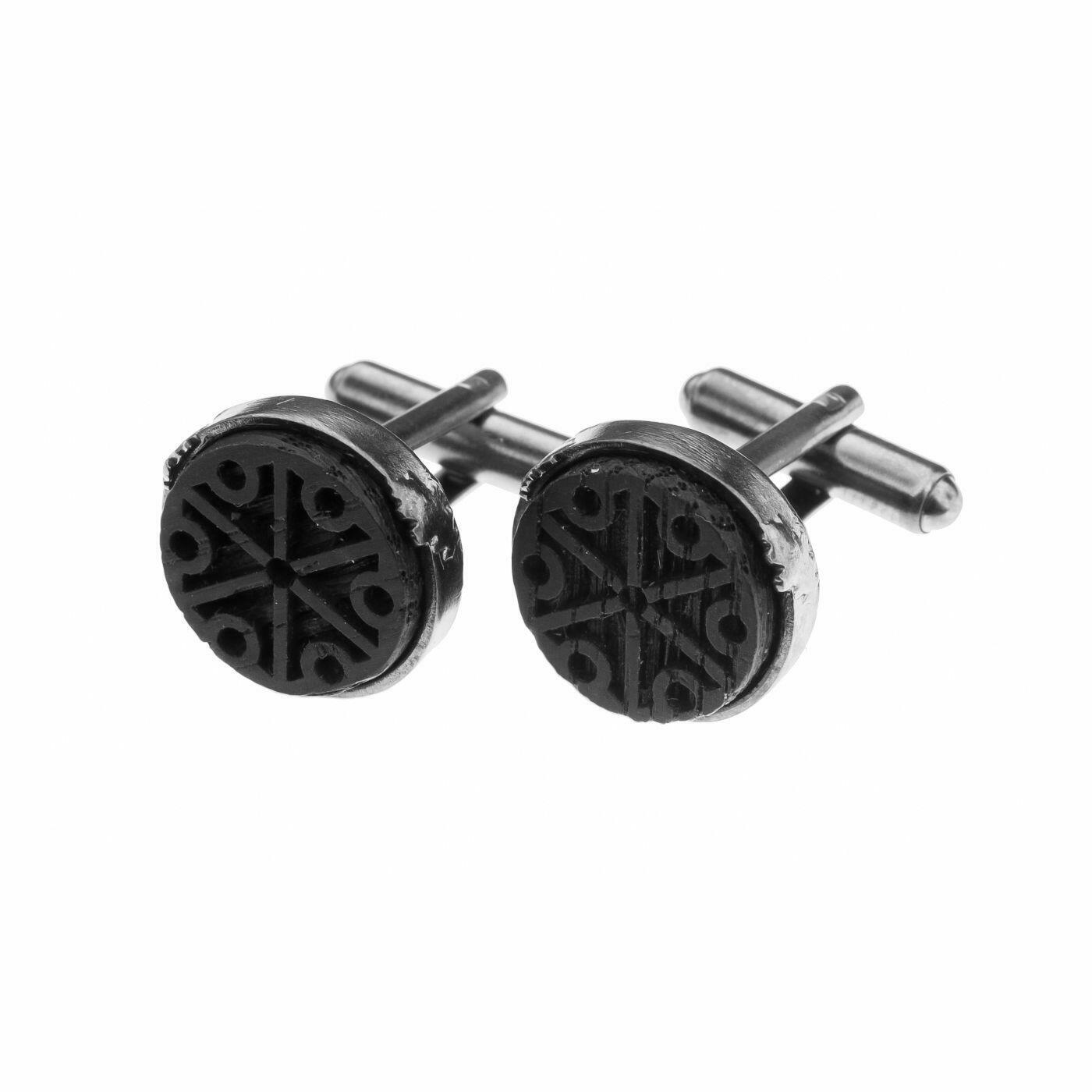 silver cufflinks with black oak