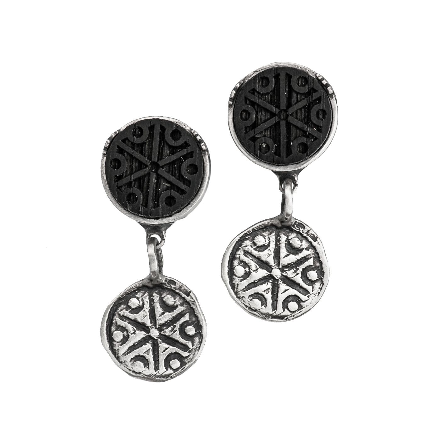 handmade silver earrings with black oak
