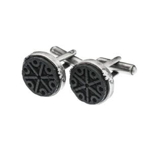 silver cufflinks with black oak