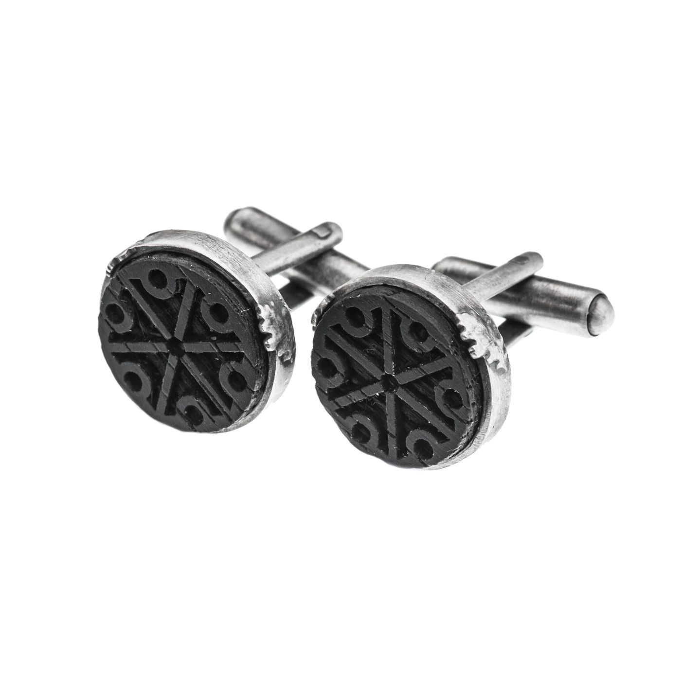 silver cufflinks with black oak