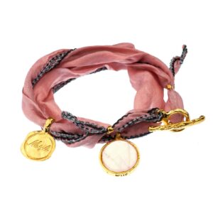 bransoletka jedwabna ze złotymi zawieszkami - Motyle